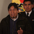 PROTESTA. El canciller David Choquehuanca informa, en conferencia de prensa, sobre la situacin que involucr al Presidente del Estado.