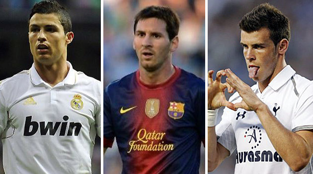 Cristiano Ronaldo (i), Lionel Messi (c) y Gareth Bale (d) encabezan la lista.