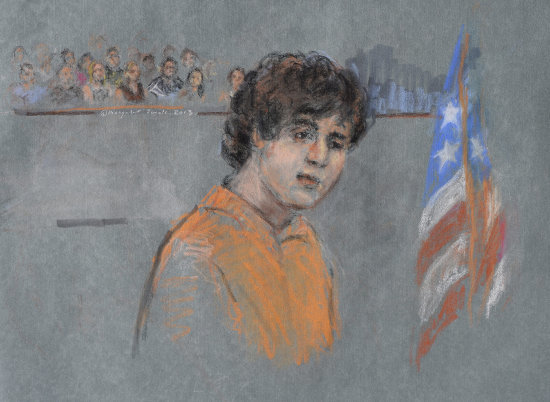 AUDIENCIA. Un retrato hablado de Tsarnaev en la audiencia de ayer.