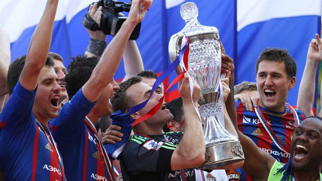 La celebracin de los jugadores del CSKA Mosc.