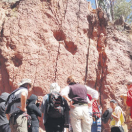 ATRACTIVO. En el lanzamiento del Circuito Paleoturstico, los turistas tuvieron la oportunidad de observar las huellas de dinosaurio que hay en el cerro Churuquella.