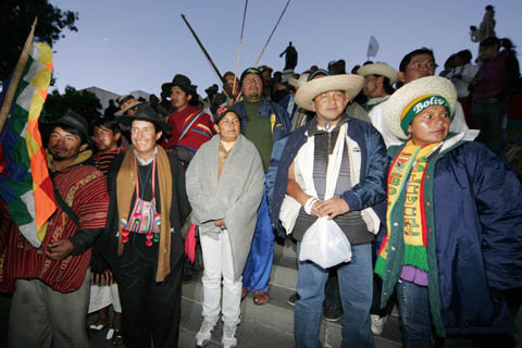 DIRIGENTE. Adolfo Chvez (sombrero de sao), uno de los principales lderes de la IX marcha del Territorio Indgena y Parque Nacional Isiboro Scure (Tipnis).