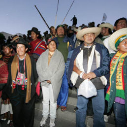 DIRIGENTE. Adolfo Chvez (sombrero de sao), uno de los principales lderes de la IX marcha del Territorio Indgena y Parque Nacional Isiboro Scure (Tipnis).