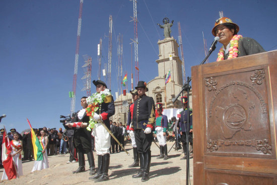 Acto. El presidente Evo Morales particip, en el Cerro Rico, de la escenificacin de la proclama de independencia por el libertador Simn Bolvar.