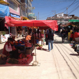 DESORDEN. En la calle Pando, zona del Mercado Campesino, los comerciantes instalaron sus puestos sobre la calzada que recientemente fue construida con pavimento rgido.