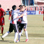 La celebracin de los jugadores de Nacional Potos, luego de anotar el nico tanto del triunfo.