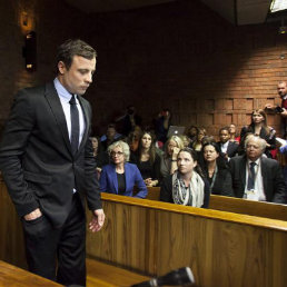 El atleta Oscar Pistorius (i) comparece ante el Tribunal de la Magistratura.