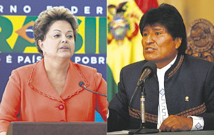 MANDATARIOS. Los presidentes de Brasil y Bolivia, Dilma Rousseff y Evo Morales, respectivamente.