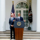 DECISIN. Barack Obama durante su intervencin desde los jardines de la Casa Blanca.