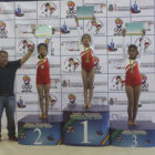 El podio femenino de la gimnasia artstica que se llev a cabo ayer en el Poligimnasio de Max Toledo; abajo, Cielo Ramrez y Erick Nava. campeones en la disciplina de ajedrez.