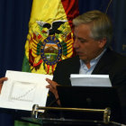 CONFERENCIA. El vicepresidente lvaro Garca Linera se refiri ayer a las protestas regionales por los resultados del Censo 2012.