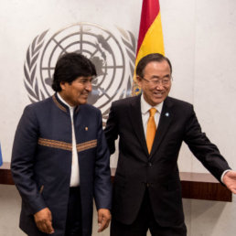 BLOQUEO. El presidente Evo Morales junto con el secretario general de la ONU, Ban Ki-moon,