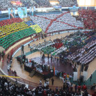 Una toma general del coliseo Polideportivo de Garcilazo, durante el acto inaugural de los Juegos Plurinacionales, fase departamental.