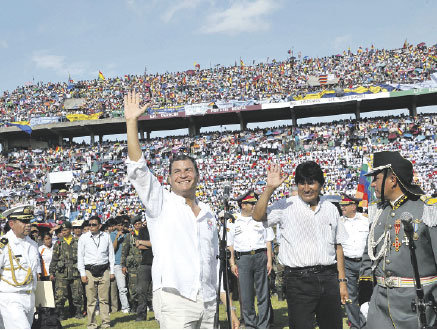 BILATERAL. Los presidentes de Ecuador, Rafael Correa, y de Bolivia, Evo Morales, se reunieron ayer.