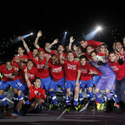 La celebracin de los integrantes de la seleccin chilena de ftbol, tras su clasificacin.