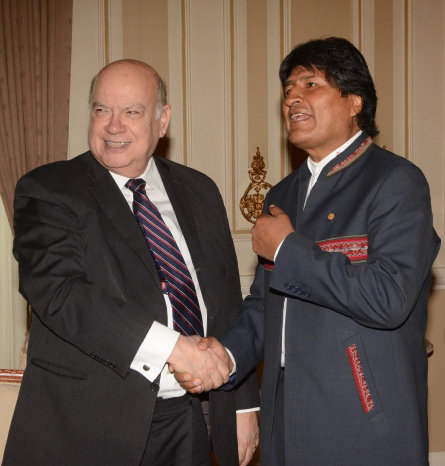 ENCUENTRO. El presidente Evo Morales y el secretario general de la OEA Jos Miguel Insulza.