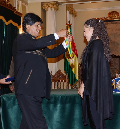 La campeona boliviana recibi el reconocimiento del presidente Evo Morales ayer, en Palacio de Gobierno.