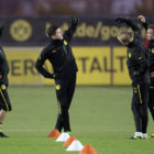 Los jugadores del Borussia Dortmund ayer, en la previa del partido.