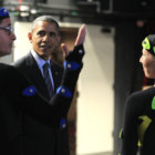 VISITA. Barack Obama durante su visita a los estudios Dream Works en California.