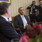 ENCUENTRO. Barack Obama y Juan Manuel Santos en su reunin de ayer.