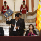 DECISIN. El presidente Evo Morales durante la promulgacin de la nueva norma, ayer.