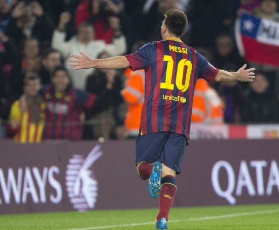 El argentino Lionel Messi celebra su segundo gol.