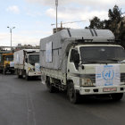 DAMASCO. Un convoy de camiones de la Agencia de la ONU para los Refugiados Palestinos.