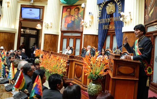 INFORME. El Presidente durante la lectura de su informe de gestin, el ao pasado en la Asamblea Legislativa Plurinacional.