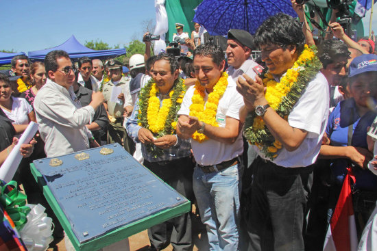 VISITA. El presidente Evo Morales, ayer, durante su visita al Departamento de Tarija.
