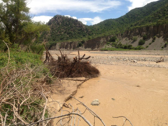 DAÑO. En la comunidad de Mojtulo, la riada arrasó con más 80 metros lineales de gavión.
