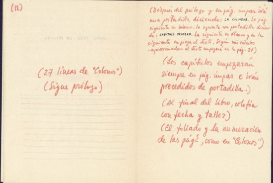 MANUSCRITO. Anotaciones de Cela para la escritura de 