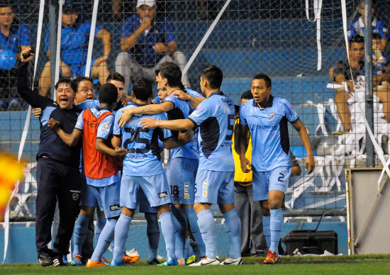 La celebracin del cuadro celeste tras el gol de Callejn.