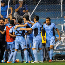 La celebracin del cuadro celeste tras el gol de Callejn.