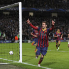 Lionel Messi celebra el primer gol del Barcelona ante el Manchester City.