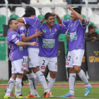 Los jugadores de Real Potos celebran uno de los goles del triunfo sobre Bolvar, ayer, en La Paz.