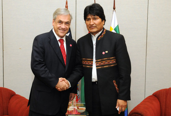 RELACIONES. El presidente Evo Morales y el presidente Sebastin Piera nunca se entendieron respecto a la demanda martima boliviana, que termin alejndolos ms.