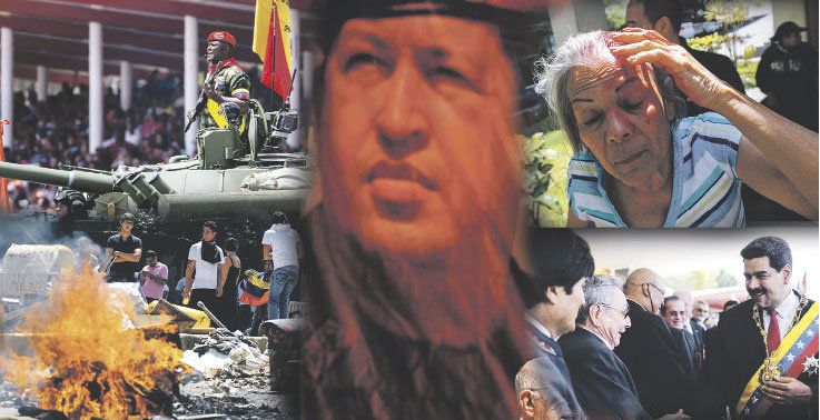 TENSIN. Este combo de imgenes refleja parte de la realidad vivida ayer en una Caracas dividida entre los actos de homenaje a Hugo Chvez y las protestas callejeras contra el rgimen de Nicols Maduro.