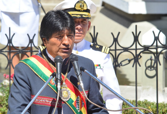 DISCURSO. El presidente Evo Morales se dirigi a los bolivianos para expresar el deseo del pas de regresar a las costas del ocano Pacfico.