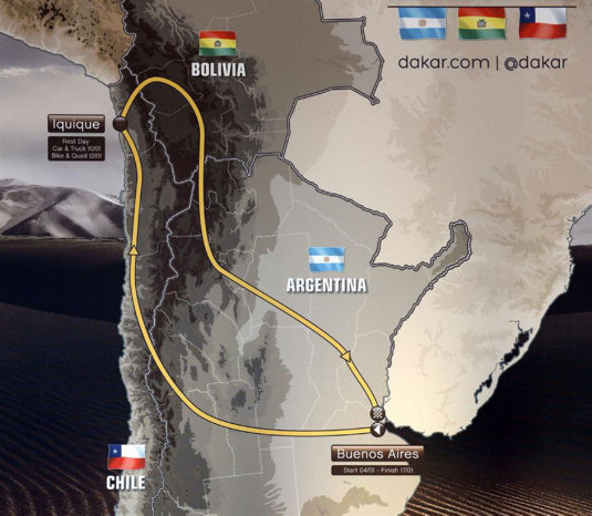 El mapa preliminar presentado por la ASO donde se muestra el trazado del rally de 2015; abajo tienne Lavigne.