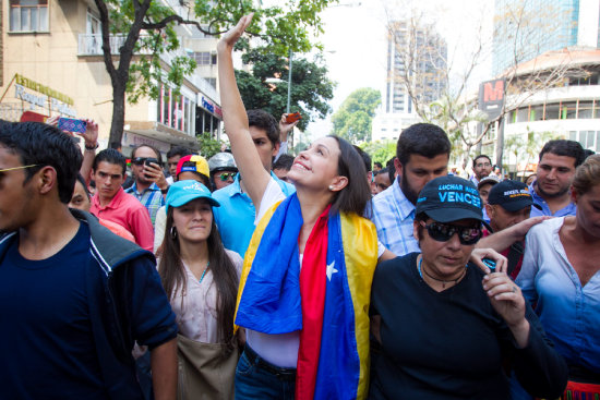 PROTESTAS. La lder opositora venezolana Mara Corina Machado durante una concentracin. .