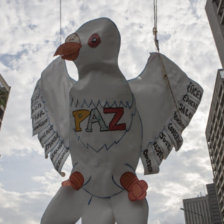 DEMANDA. Una paloma de la paz en un campamento de opositores frente a la ONU, ayer en Caracas.