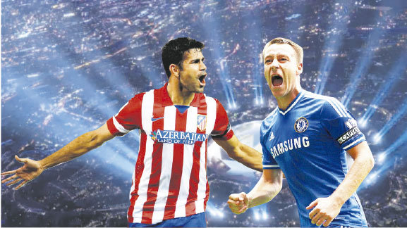 El duelo de esta tarde podra ratificar el buen momento del Atltico de Madrid con Diego Costa y la solvencia del Chelsea con el defensor John Terry (d).