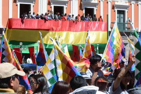 1 DE MAYO. La concentracin de trabajadores y campesinos realizada ayer en la plaza Murillo de La Paz.