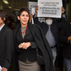 PROCESO. La Directora de La Razn tras la audiencia en la Fiscala de La Paz, ayer.