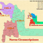 INFORME. Las cinco nuevas circunscripciones de Chuquisaca establecidas por el Tribunal Supremo Electoral.