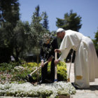 VISITA, Francisco y el presidente israel, Simn Peres (i), plantan un rbol en Jerusaln.