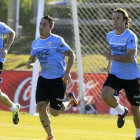Diego Godín (i), Cristian Rodríguez y José María Giménez se sumaron.