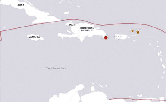 MAR CARIBE. La ubicacin en el mapa del sismo de 5,8 grados en la escala de Richter.