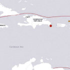 MAR CARIBE. La ubicacin en el mapa del sismo de 5,8 grados en la escala de Richter.