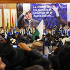 AMPLIADO. El presidente Evo Morales, durante la concentracin en Cochabamba.